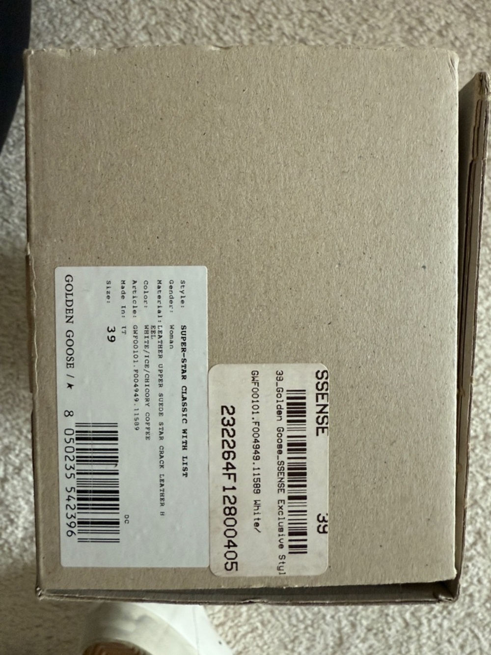 White Low-Top Leather Sneakers with Tan Heel - Picture 5 of 5